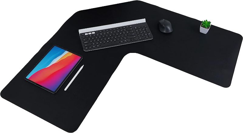 Photo 1 of Con-Tact Brand XL Corner Desk Pad | Waterproof Anti-Slip PU Leather | Large Corner Computer Workstation Protection | Mouse Pad Gaming Pad | 36" X 15.7" L Shape | Dual Sided (Black)
