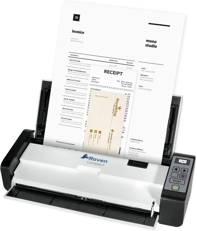 Photo 1 of Raven Compact Document Scanner - Wireless Scanning to Mac or Windows PC, Fast Duplex Scan Speeds, Ideal for Home or Office, Includes Raven Desktop Software
