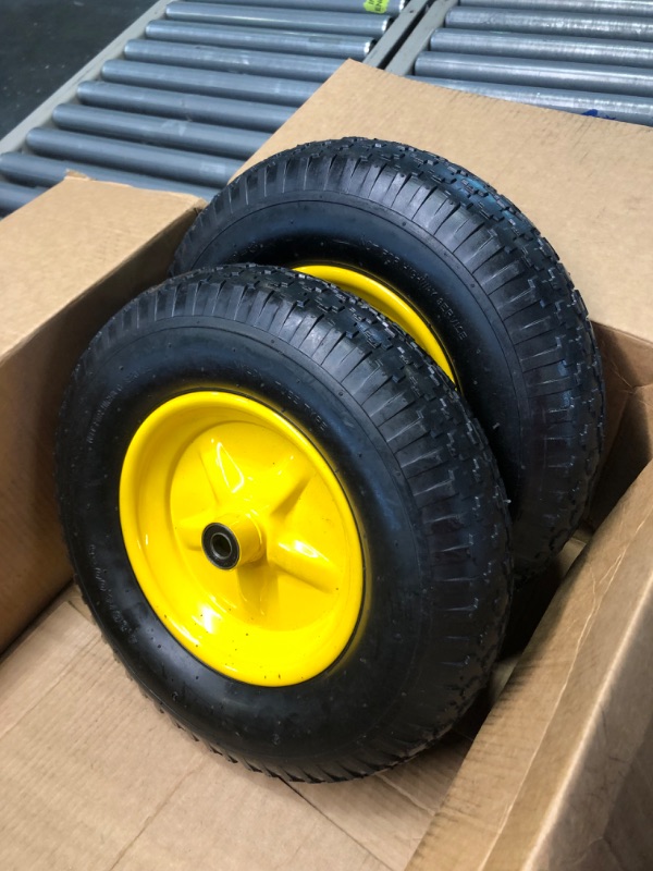 Photo 3 of All Purpose Utility Air Tires/yellow Wheels with 10" Inner Tube, 5/8" Axle Bore Hole, 2.2" Offset Hub and Double Sealed Bearings for Hand Trucks and Gorilla Cart