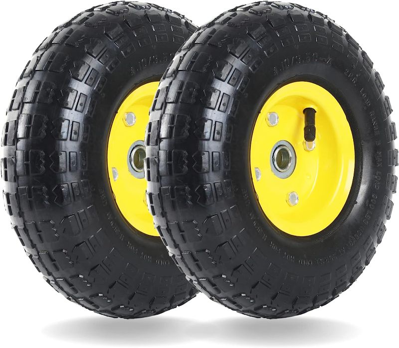 Photo 1 of All Purpose Utility Air Tires/yellow Wheels with 10" Inner Tube, 5/8" Axle Bore Hole, 2.2" Offset Hub and Double Sealed Bearings for Hand Trucks and Gorilla Cart