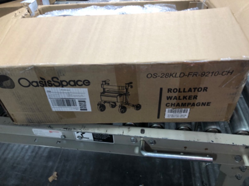 Photo 2 of OasisSpace Aluminum Rollator Walker, with 10'' Wheels and Seat Compact Folding Design Lightweight Baking Complimentary Carry Bag (Champagne)