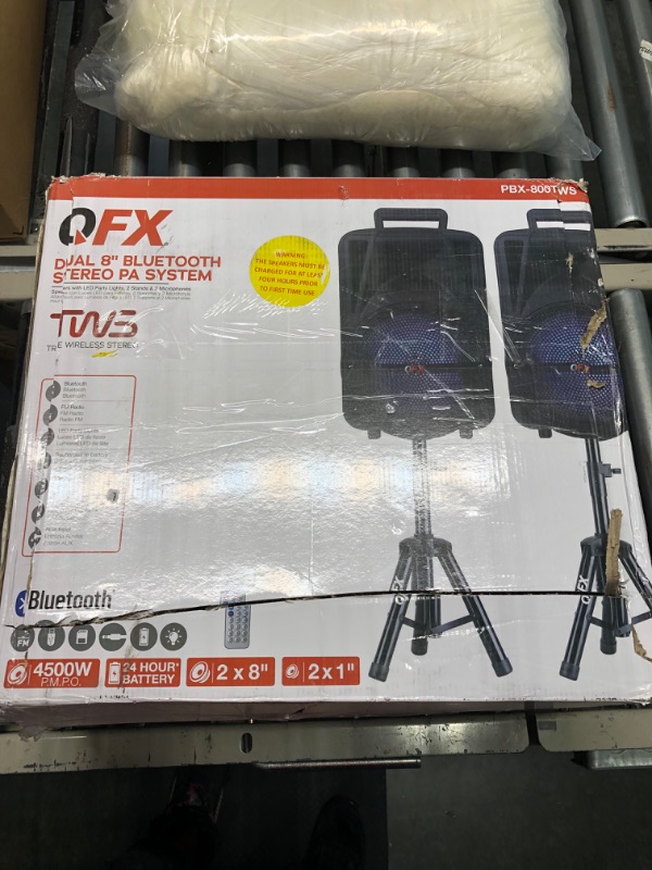 Photo 2 of PBX-800TWS 8-Inch Bluetooth Stereo PA System Comes with 2X 8 Speakers and 2X Stands, 2X Microphones, and a Remote Control