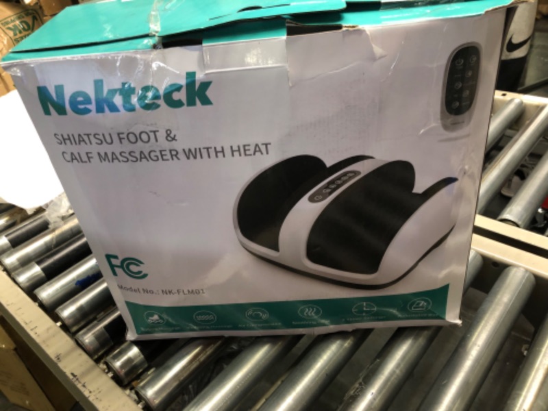 Photo 2 of Nekteck Foot Shiatsu Massager, Calf Massage with Heat Therapy, Deep Kneading, Vibration, Compression Leg Massager for Home and Office Use (Remote Control) White