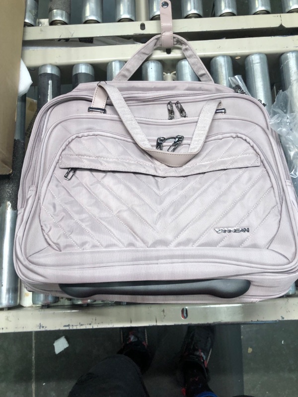 Photo 3 of VANKEAN Rolling Laptop Bag Women with Wheels, 15.6 Inch Rolling Briefcase for Women, Water Repellent Overnight Rolling Computer Bag with RFID Pockets for Travel Business Work School, Light Dusty Pink