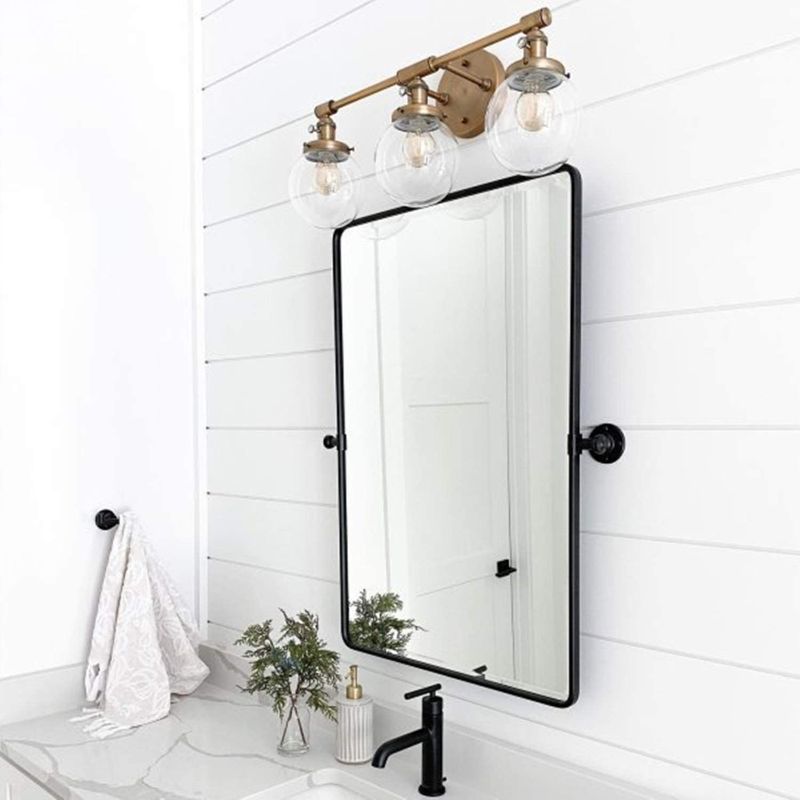 Photo 1 of 20x24'' Pivot Mirror for Bathroom Matt Black Tilt Beveled Mirror Rectangle Bathroom Mirror Pivoting Metal Framed Vanity Mirrors for Wall, Vertical