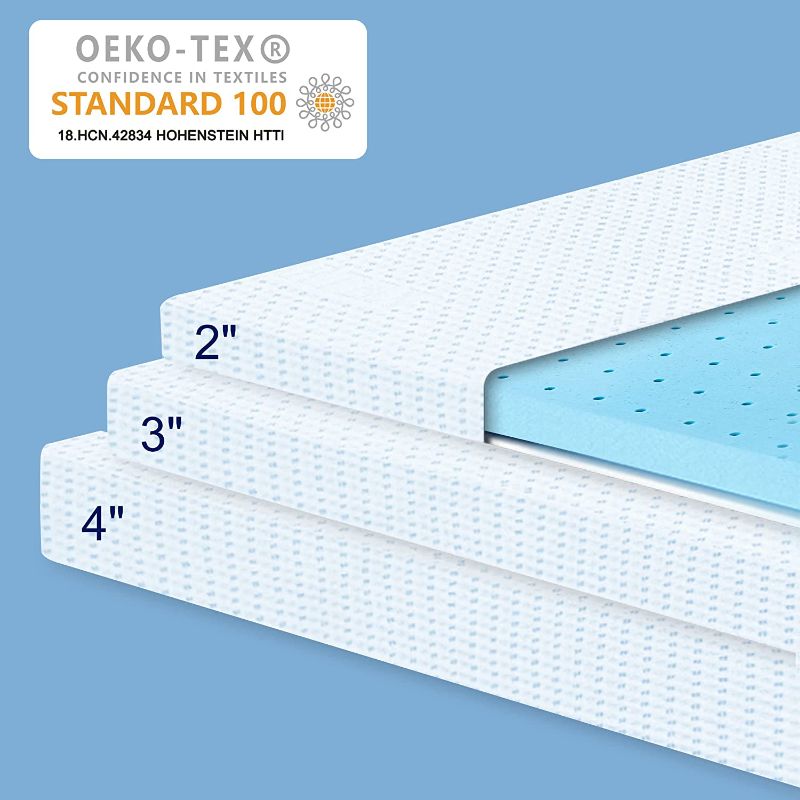 Photo 1 of 3 Inch Gel-Infused Memory Foam Bed Mattress Topper High Density Cooling Pad Removable Fitted