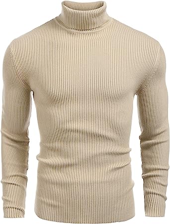 Photo 1 of COOFANDY Mens Ribbed Slim Fit Knitted Pullover Turtleneck Sweater