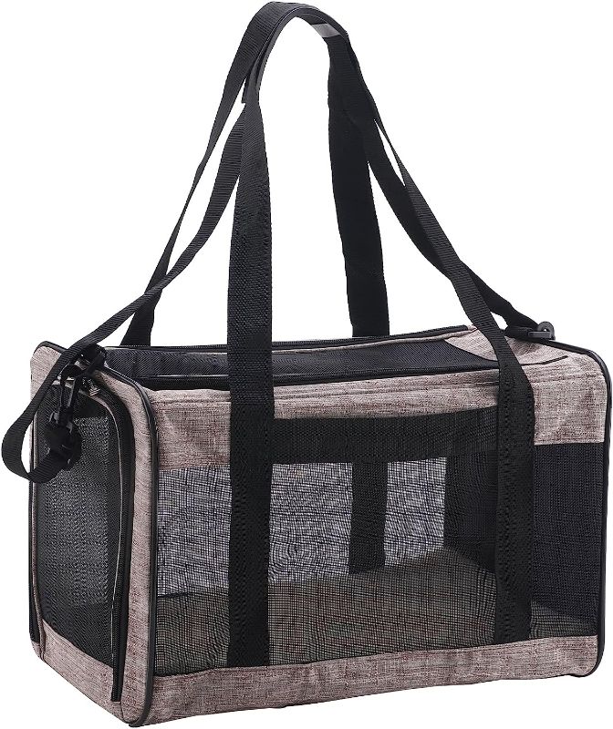 Photo 1 of Foldable Cat & Dog Carrier - Durable Dog Travel Bag Airline Approved Pet Carrier 4-Sided Mesh Design Portable Dog Crate for Pets Up to 18 Pounds with Soft Wool Felt