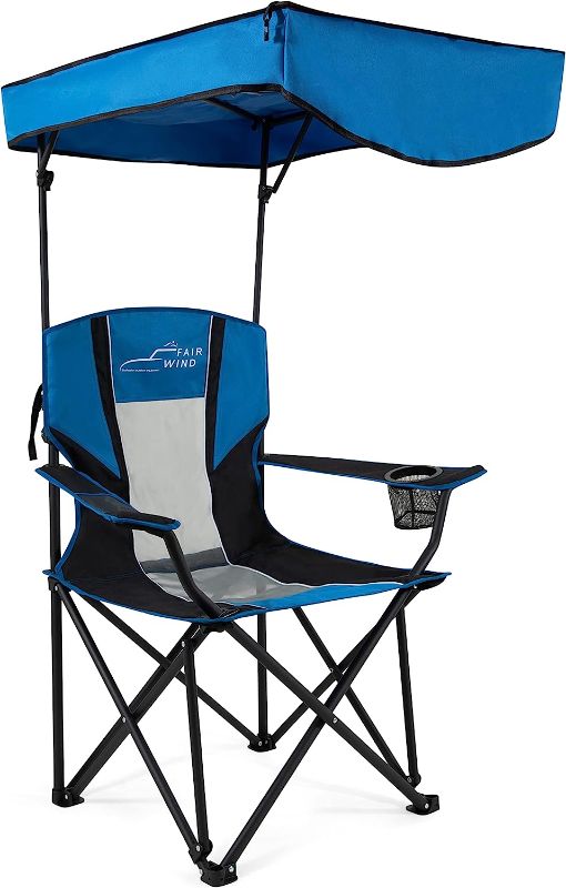 Photo 1 of 
FAIR WIND Oversized Camping Lounge Chair with Adjustable Shade Canopy for Outdoor Sports Heavy Duty Quad Fold Chair Arm Chair - Support 350 LBS(Black Blue