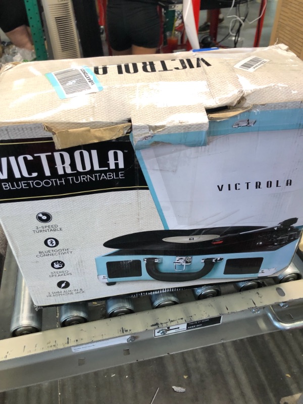 Photo 2 of Victrola Vintage 3-Speed Bluetooth Portable Suitcase Record Player with Built-in Speakers | Upgraded Turntable Audio Sound| Includes Extra Stylus | Turquoise, Model Number: VSC-550BT