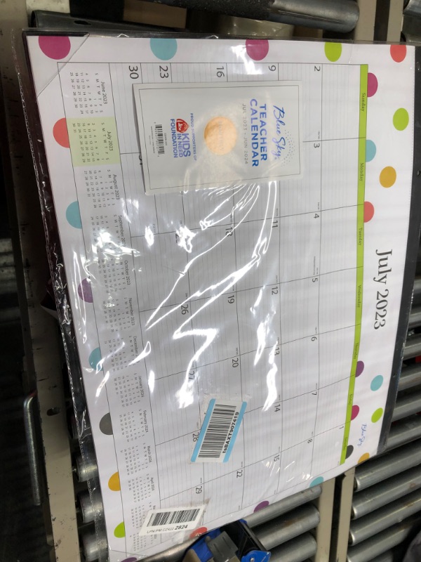 Photo 2 of Blue Sky 2023-2024 Academic Year Teacher Monthly Desk Pad Calendar, 22" x 17", Trim Tape Binding, Two-Hole Punched, Ruled Blocks, Dots (105496-A24) New Edition