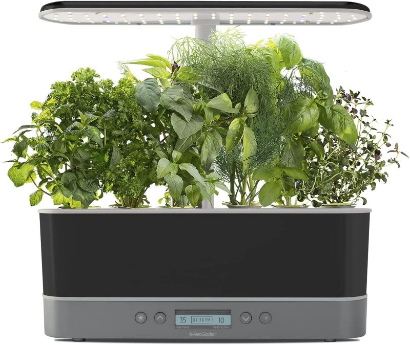 Photo 1 of AeroGarden Harvest Elite Slim with Gourmet Herb Seed Pod Kit - Hydroponic Indoor Garden, Platinum Stainless