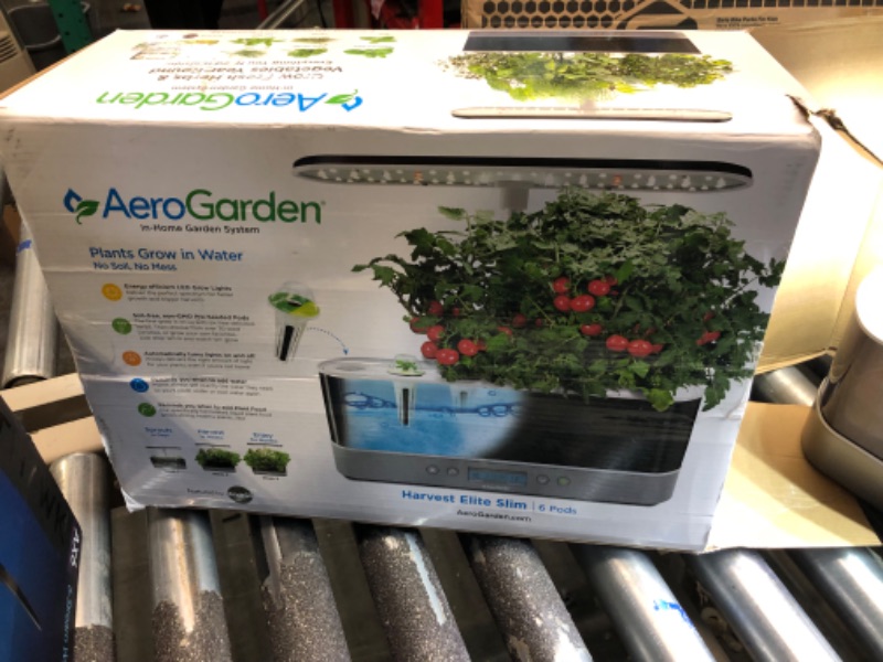 Photo 2 of AeroGarden Harvest Elite Slim with Gourmet Herb Seed Pod Kit - Hydroponic Indoor Garden, Platinum Stainless