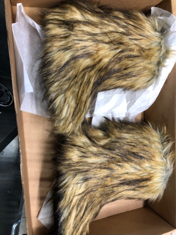 Photo 1 of Women's Faux Curly Fur Boots Fuzzy Fluffy Furry Mid-Calf Snow Boots Round Toe Suede Winter Warm Flat Boots Multicolor 250 40