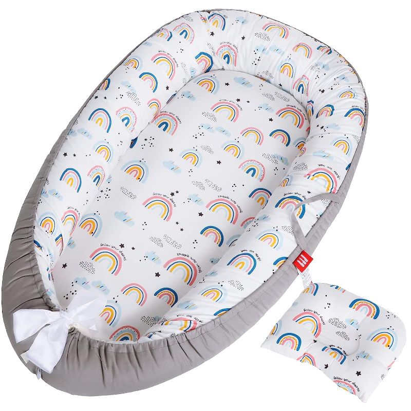 Photo 1 of Go2bedroom Baby Lounger Cover Baby Nest Cover for Newborn Baby Co Sleeping Sleeper Breathable Baby Bed Cover for Traveling Infant Portable Crib Bassinet Thicken Ultra Soft Baby Nest (AA-Rainbow)