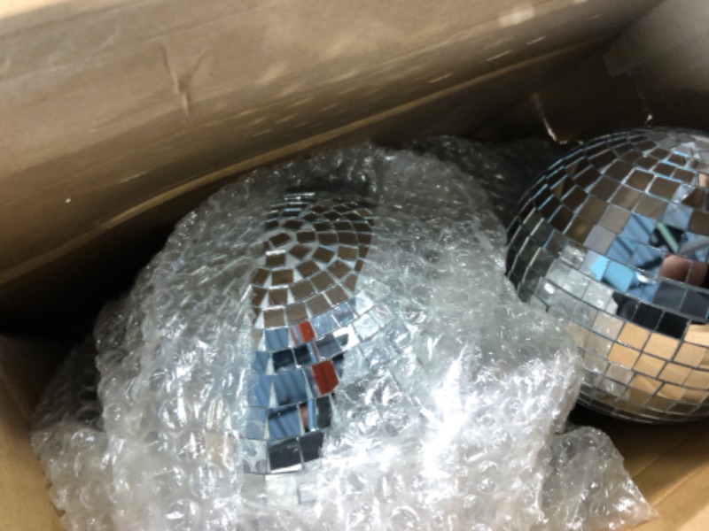 Photo 3 of 4 Pack Large Disco Ball Silver Hanging Disco Balls Reflective Mirror Ball Ornament for Party Holiday Wedding Dance and Music Festivals Decor Club Stage...