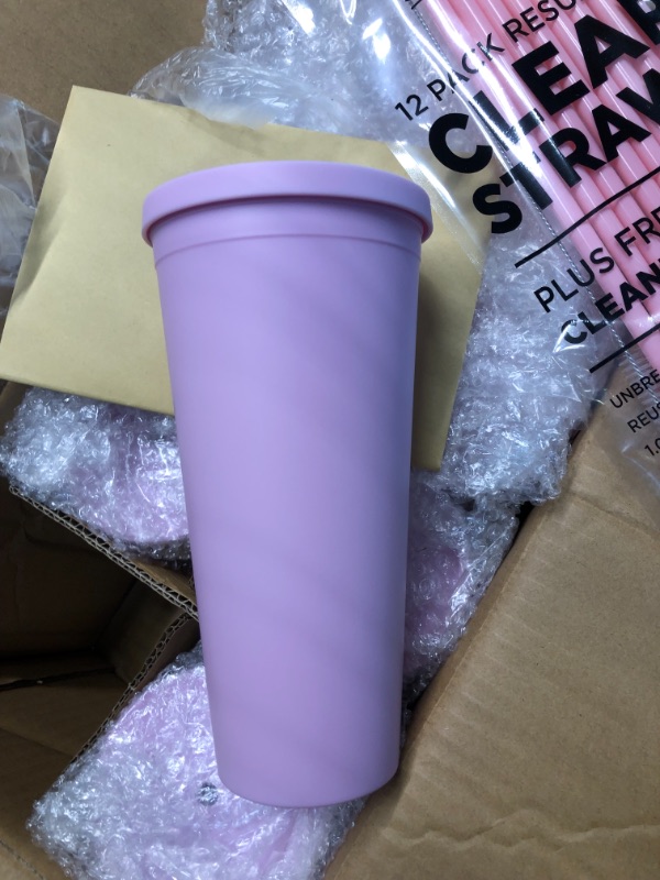 Photo 5 of Tumblers with Lids (8 pack) 22oz Pastel Colored Acrylic Cups with Lids and Straws | Double Wall Matte Plastic Bulk Tumblers With FREE Straw Cleaner! Vinyl Customizable DIY Gifts Pink