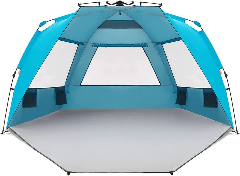Photo 1 of Easthills Outdoors Instant Shader Enhanced Deluxe XL Beach Tent Easy Set Up 4-6 Person Popup Sun Shelter 99" Wide for Family UPF 50+ Double Silver Coating with Extended Zippered Floor Pacific Blue