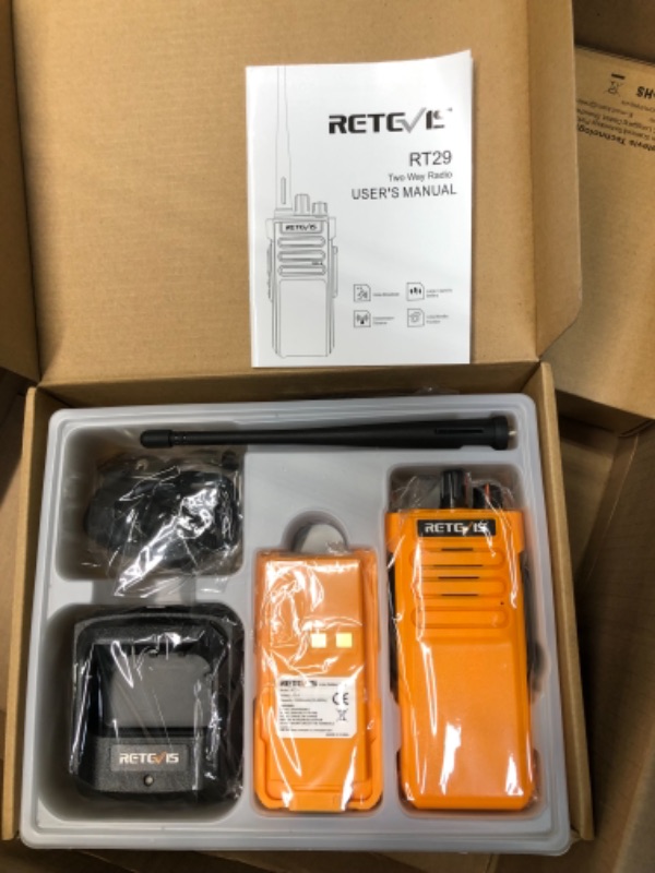 Photo 1 of Retevis RT29 2 Way Radios Walkie Talkies Adults Long Range, Heavy Duty Two Way Radios Rechargeable 3200mAh Battery VOX Alarm with IP67 Waterproof Speak Mic, for Construction Site Warehouse(4 Pack) Clear,Orange