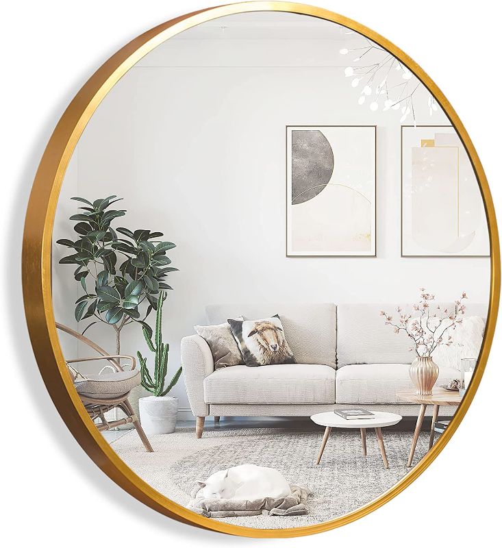 Photo 1 of  Round Mirror Circle Wall Mirror Metal Framed Wall Mirror Large Vanity Hanging Decorative Mirrors for Wall Bathroom Bedroom Living Room