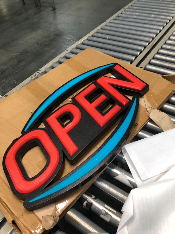 Photo 3 of GreenCube 32" X 16" Open Sign - Ultra Bright Extra Jumbo LED Neon Large Open Sign - Remote Controlled - Get Your Business Seen Day or Night Blue and Red