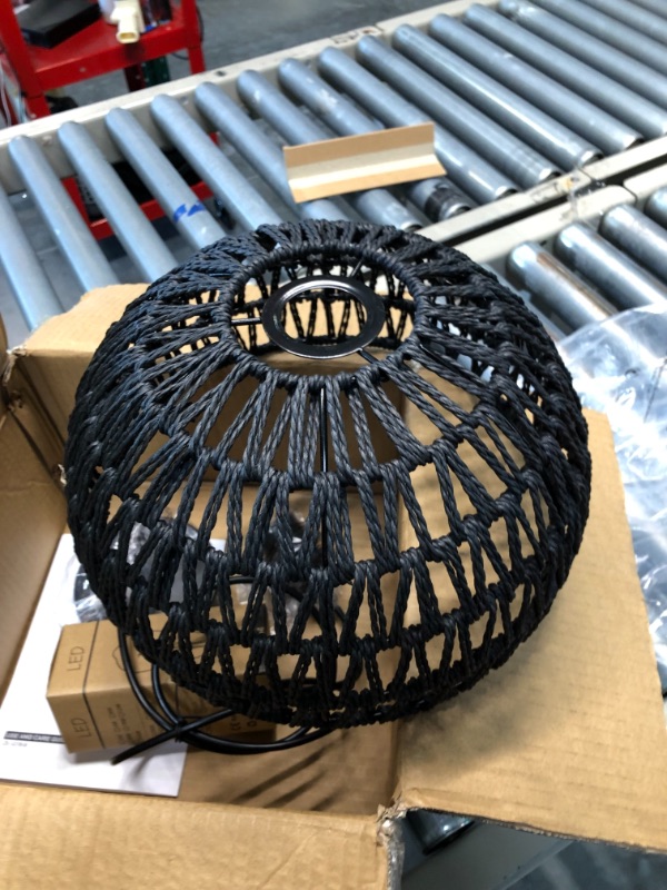 Photo 3 of Black Woven Pendant Light Boho Chandelier Dome Rustic Farmhouse Chandelier Wicker Pendant Light Rattan Light Fixture for Dining Room Living Room Bedroom Kitchen Island Foyer(Bulb Included) 12.5" Black