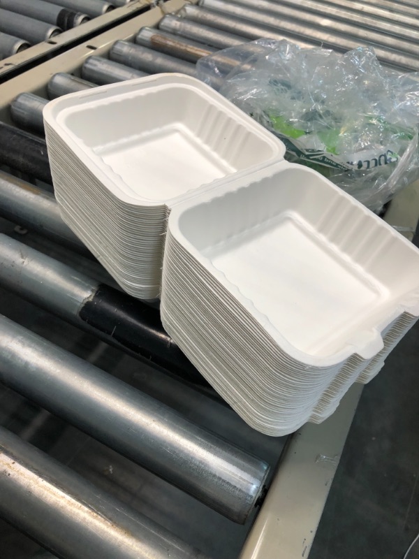 Photo 3 of 100% Compostable 6 X 6 Inch Clamshell Box (Pack of 50) Heavy Duty Disposable Bagasse - Eco-Friendly Made from Sugarcane Bagasse Natural white color Biodegradable Clamshell take out box by Greenify (6 x 6 Greenify Clamshell Box) (6 x 6 Inch Clamshell)