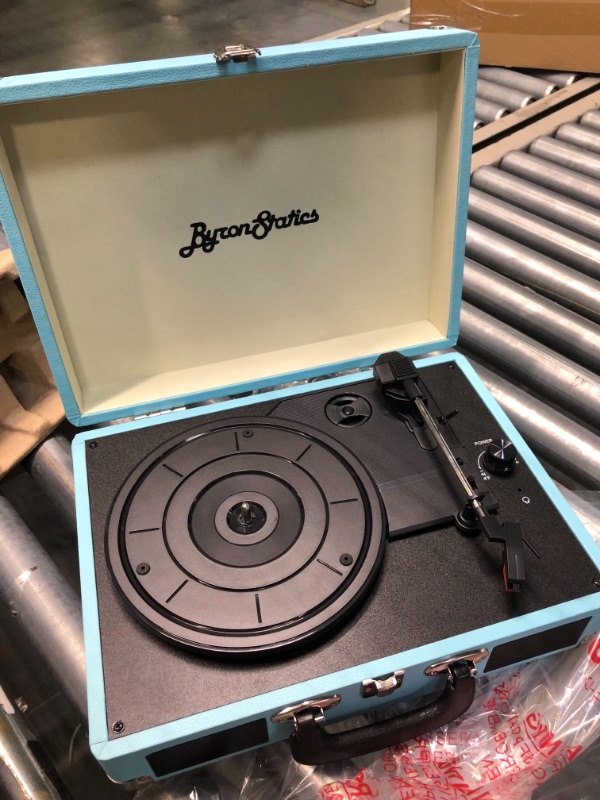 Photo 1 of ByronStatics Vinyl Record Player, 3 Speed Turntable Record Player with 2 Built in Stereo Speakers, Replacement Needle, Supports RCA Line Out, AUX in, Portable Vintage Suitcase Teal Wired