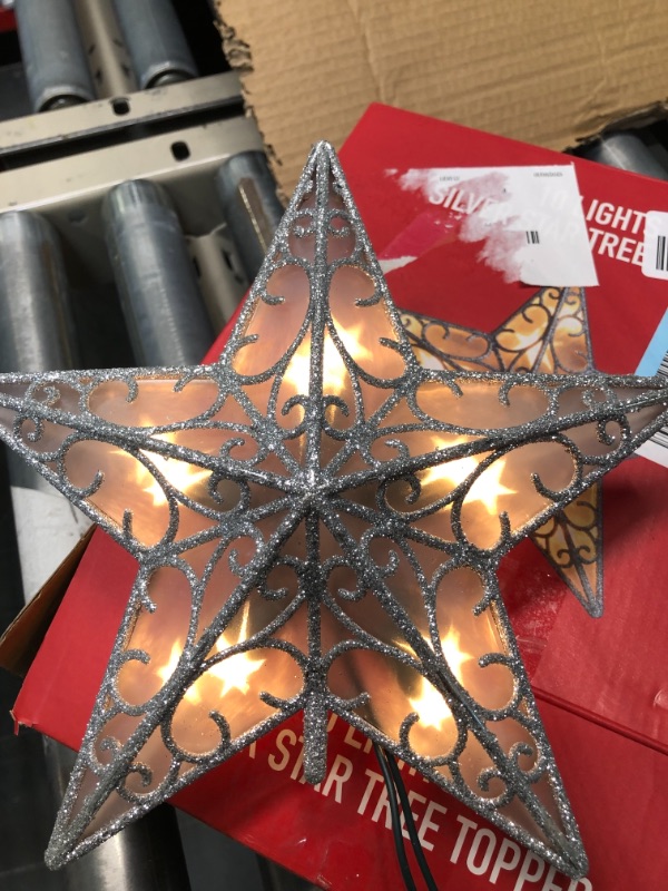 Photo 1 of AOGU Christmas Tree Topper 10 LED Warm White Lights Star Lighted Treetop Xmas Decoration Home Party (Silver)