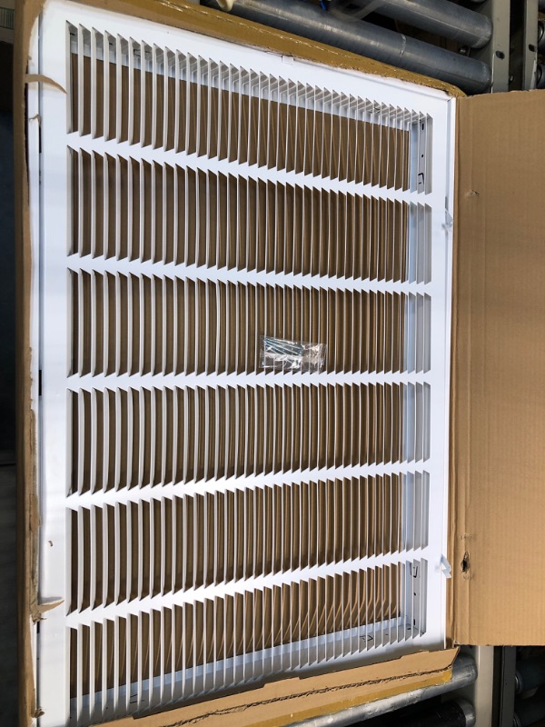 Photo 3 of 30" X 20 Steel Return Air Filter Grille for 1" Filter - Fixed Hinged - Ceiling Recommended - HVAC Duct Cover - Flat Stamped Face - White [Outer Dimensions: 32.5 X 21.75] 30 X 20