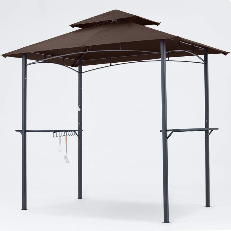 Photo 1 of 8 x 5 Grill Gazebo Outdoor BBQ Gazebo Canopy with 2 LED Lights (Brown)