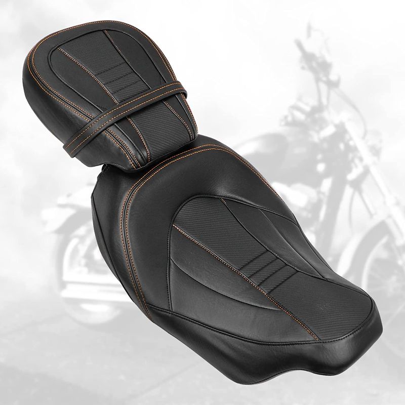 Photo 1 of AUFER Leather Rider And Passenger Low Profile Seat Compatible With For Touring Road King Street Glide Road Glide Electra Glide CVO 2009-2022 (Orange Stitching?
