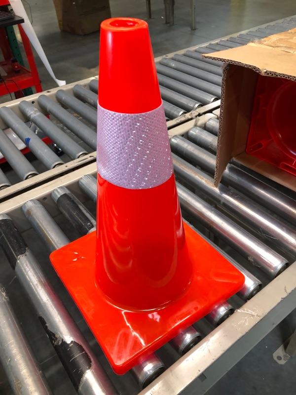 Photo 3 of [ 12 Pack ] 18" Traffic Cones PVC Safety Road Parking Cones Weighted Hazard Cones Construction Cones for Traffic Fluorescent Orange w/4" Reflective Strips Collar