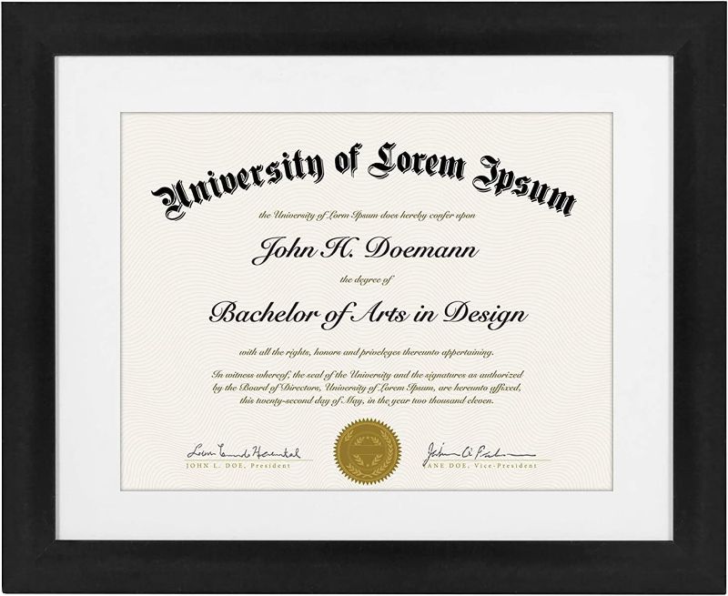 Photo 1 of Americanflat 11x14 Black Diploma Frame | Certificate Frame Displays 8.5x11 Diplomas with Mat or 11x14 Inch Without Mat. Shatter-Resistant Glass. Hanging Hardware Included Black 1