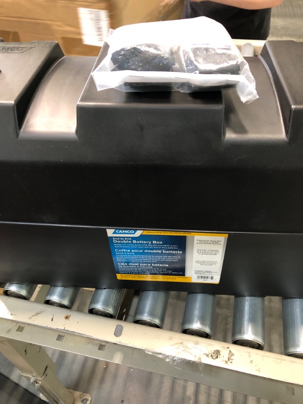 Photo 2 of Camco Double Battery Box | Safely Stores RV, Automotive, and Marine Batteries | Features a Heavy-Duty Corrosion-Resilient Polymer Construction and Measures Inside 21-1/2" x 7-3/8" x 11-3/16" (55375)