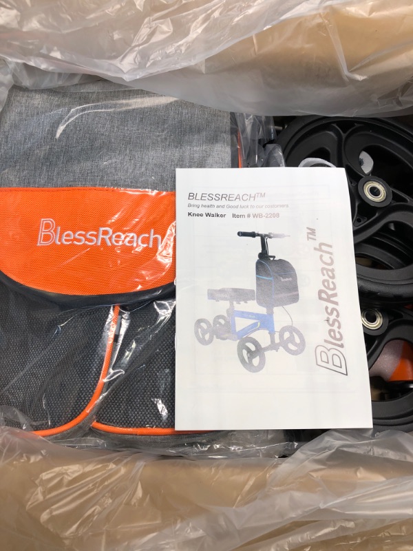 Photo 1 of BlessReach Foldable Steerable Knee Walker Crutch Alternative?Deluxe Medical Scooter Double Handbrake,for Adults Injured Ankle & Foot Recovery Scooter(Orange)
