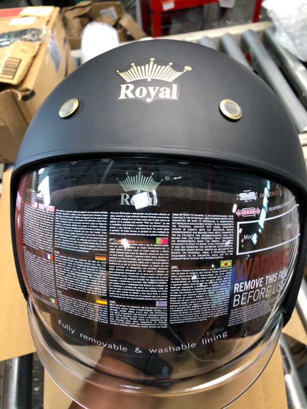 Photo 1 of Royal M139 Open Face Motorcycle Helmet - Retro Motorcycle Helmets, Vintage & Classic Style, 3/4 Vespa Helmet, Multi-Sport Impact Protection with Unique Design for Adult Women and Men Matte Black Large