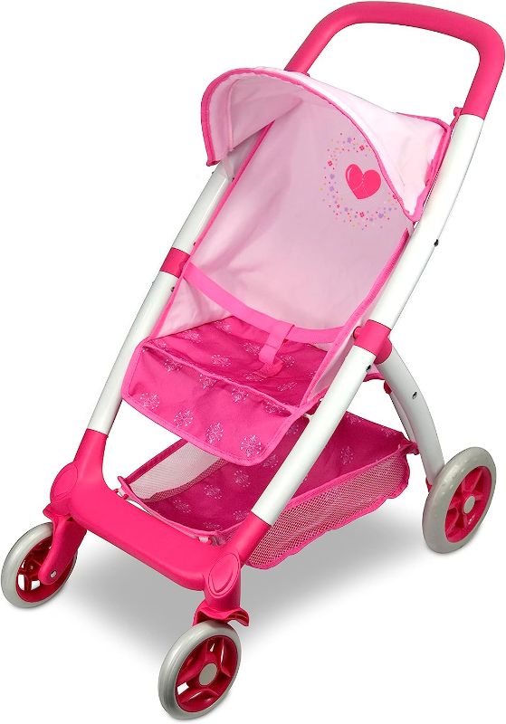Photo 1 of Doll Umbrella Stroller, ANIVIA Toys Baby Doll Stroller for Toddlers with Basket and Mute Wheels, Ideal for Baby Dolls up to 18" Pink