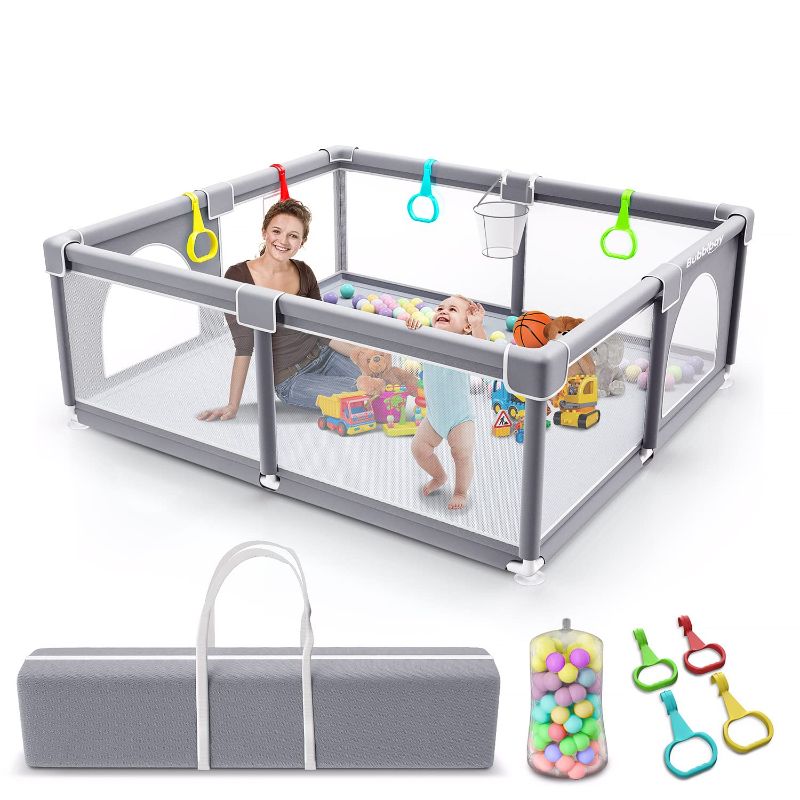 Photo 1 of Bubblbay Playpen Light Grey Sturdy Active Center Area with Anti-Slip Suckers & Soft Breathable Mesh,Safety Baby Fence