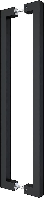 Photo 1 of 24" Barn Door Push Pull Hande,Square Commercial Door Handle Stainless Steel Rectangular Shape Entrance Entry Office Store Front Garage Double Side Design Handle Pull Set, Matte Black Finish