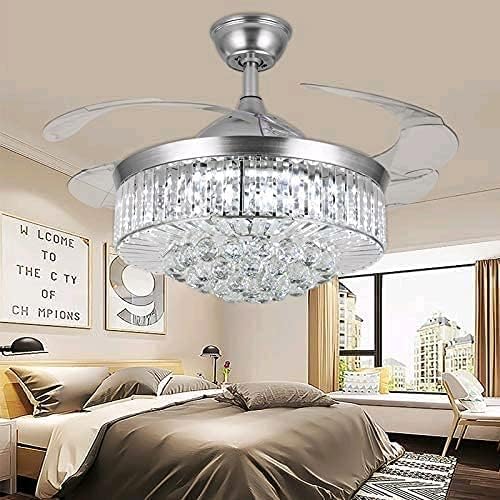 Photo 1 of YUYUE 42-inch Invisible Ceiling Fan Chandelier with Light,Modern Crystal Ceiling Fan Light Remote Control 4 Retractable ABS Blades for Living Room Bedroom Dining Room Home Decoration (42 Inch B)