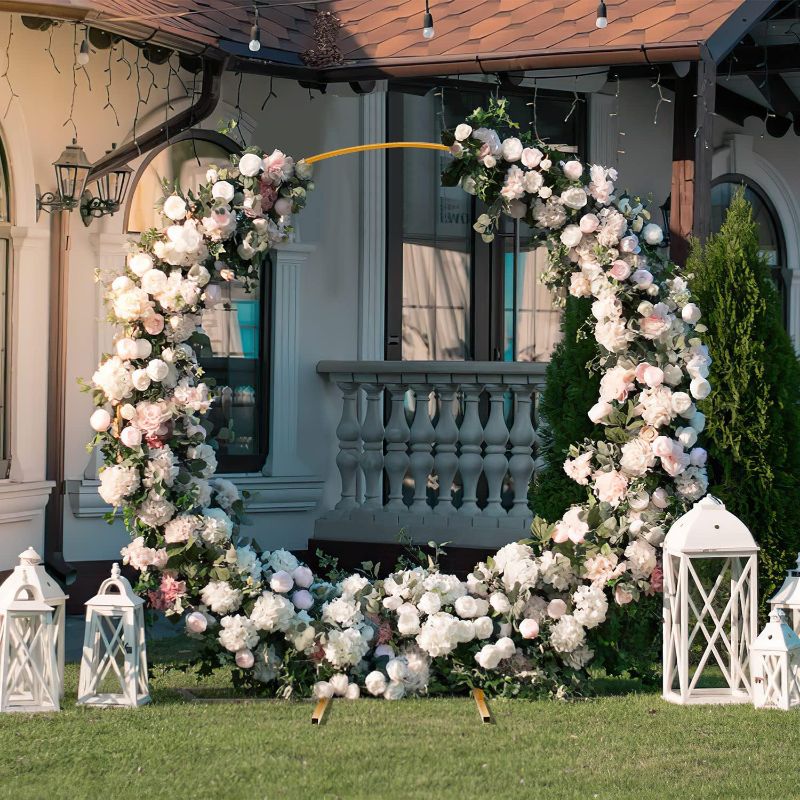 Photo 1 of AUKIVON Wedding Arches for Ceremony with Accessories Bundle Golden Wedding Arch with Base Circle Arch Backdrop Btand Suitable for Wedding Birthday Parties Graduation, 6.56Ft