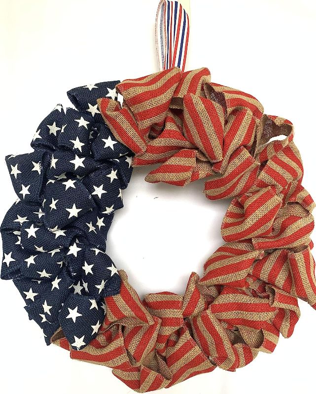 Photo 1 of 24 Inch Summer Patriotic Front Door Wreath 4th July Independence Day Wreath America Patriotic Flag Burlap Farmhouse Wreath Memorial Day Americana Wreaths for Front Door Window Christmas Decor