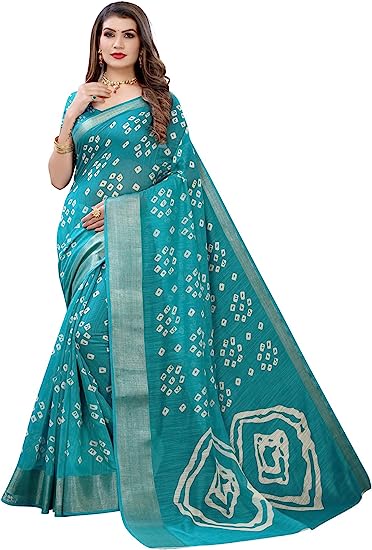 Photo 1 of SIRIL Women's Bandhani Printed Jari Patta Poly Cotton Saree with Blouse