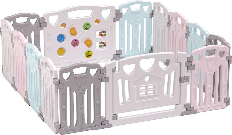 Photo 1 of Foldable Baby playpen Baby Folding Play Pen playpen Kids Activity Centre Safety Play Yard Home Indoor Outdoor New Pen (Macarons Classic Set 14 Panel)