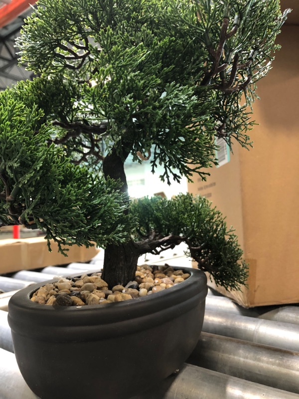 Photo 1 of Artificial Bonsai Tree Juniper Faux Plants Indoor Tall Fake Plants Decor with Black Ceramic Pots for Home Table Office Desk Bathroom Shelf Bedroom Living Room Farmhouse Decorations Bonsai Tree #08-2