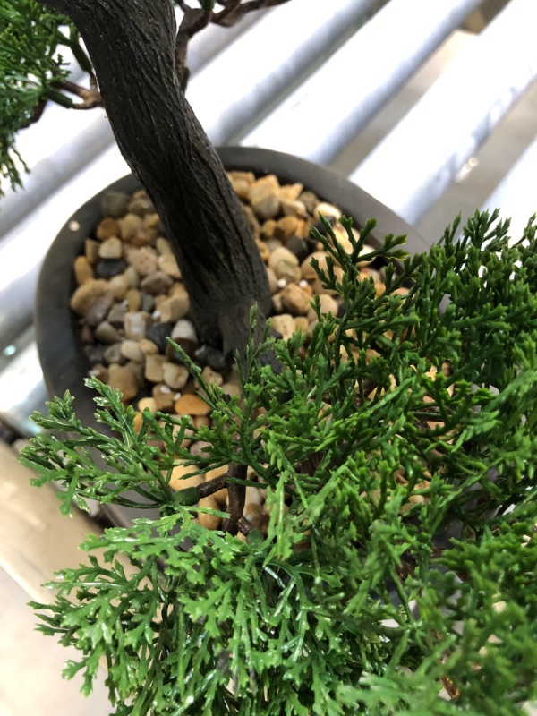 Photo 1 of Artificial Bonsai Tree Juniper Faux Plants Indoor Tall Fake Plants Decor with Black Ceramic Pots for Home Table Office Desk Bathroom Shelf Bedroom Living Room Farmhouse Decorations Bonsai Tree #08-2