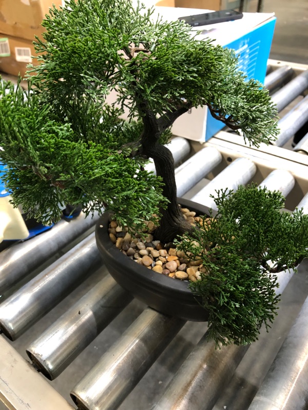 Photo 1 of Artificial Bonsai Tree Juniper Faux Plants Indoor Tall Fake Plants Decor with Black Ceramic Pots for Home Table Office Desk Bathroom Shelf Bedroom Living Room Farmhouse Decorations Bonsai Tree #08-2