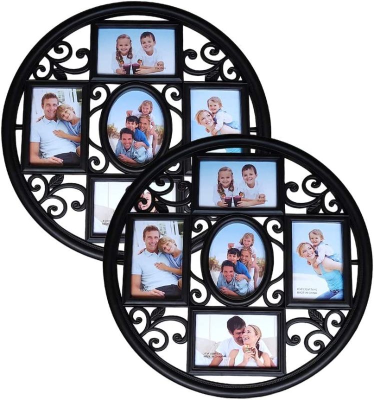 Photo 3 of 
MKUN 2Pack of 4x6 Wall Photo Collage Frames - Round Circular Circle Wall Hanging Picture Collage Frame with Leaf Decoration, 5- Opening (Black)