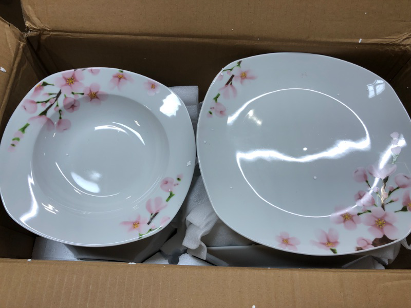 Photo 3 of VEWEET, Series Annie, 24-Piece Ivory White Ceramic Porcelain Dinnerware Set with Pink Floral Pattern, including Dinner Plates, Dessert Plates, Soup Plates and Bowls, Service for 6 Annie 24 piece Set